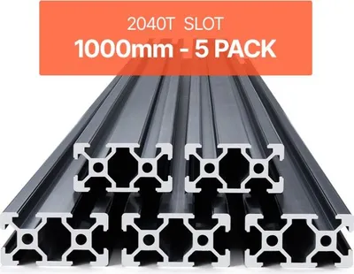 Immagine prodotto di set di 5 profili in alluminio 1000 mm con scanalatura a T 2040 - Profilo in alluminio estruso - Guida lineare anodizzata - Standard europeo - Profilo a scanalatura per stampante 3D - Macchina CNC fai da te - Incisione laser - Nero