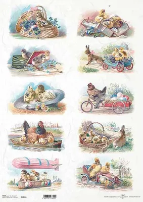 Immagine prodotto di ITD carta di riso per decoupage A3 vintage, galline, conigli, polli 1006L