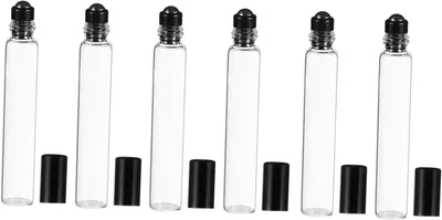 Produktbild von Set mit 6 Roll-on-Glasflaschen, 10 ml, schwarze Edelstahlkugel, nachfüllbar für ätherische Öle, Reisen und Kosmetik