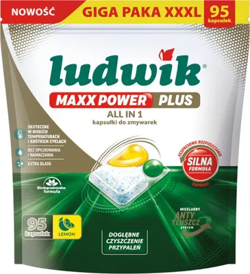 Zdjęcie produktu dla Ludwik ALL IN ONE MAXX POWER Lemon Kapsułki do Zmywarki GIGA PAKA XXL 95szt