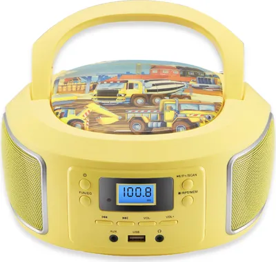 Obrázek produktu pro Přenosný CD přehrávač Cyberlux | Dětský CD přehrávač | AUX-IN | Připojení USB | Rádio CD/MP3 | Dětské rádio | Rádio s CD | Stereo systém | Boombox | Žlutý