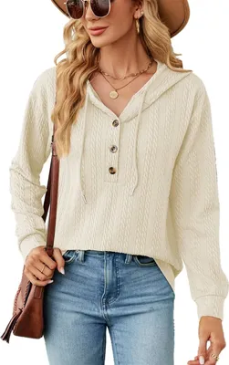 Produktbild von ASKSA Damen Kapuzenpullover Langarm Casual Einfarbig Hoodie Pullover Sweatshirt Oberteil mit Reissverschluss, Aprikose, L