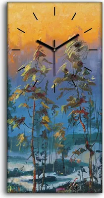 Produktbild von Leinwand Wanduhr Wandkunst Uhr 30x60 Gemälde Kunst Wald Bäume Sonnenuntergang - schwarze Hände