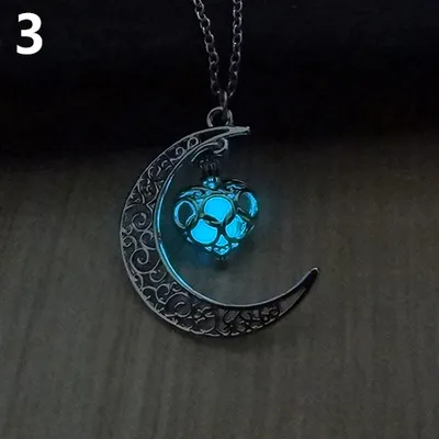 Produktbild von Mond leuchtender Türkis Anhänger Charm Schmuck Kette Halskette Halloween Geschenke-Hellblau