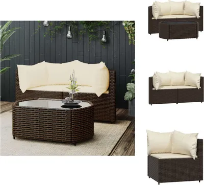 Immagine prodotto di vidaXL Set di 3 pezzi con cuscini in rattan marrone - Divani da giardino
