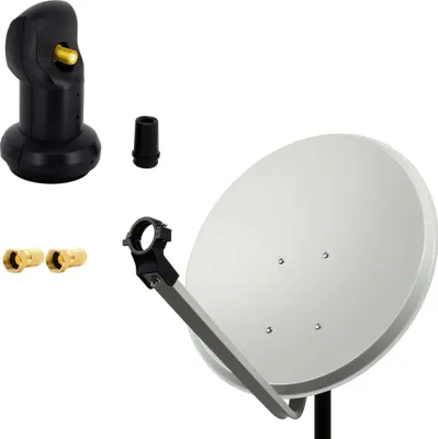Produktbild von PremiumX 60cm Satellitenschüssel Stahl Hellgrau Single LNB 2x F-Stecker