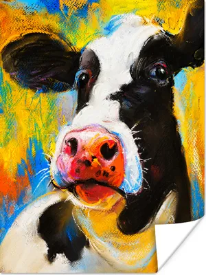 Produktbild von MuchoWow® Poster Gemälde - Ölfarbe - Kuh - Tiere 30x40 cm - Wandplakat - Poster Kinderzimmer