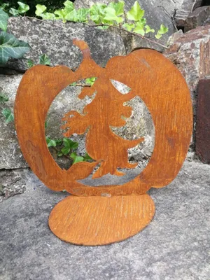 Immagine prodotto di Zucca di Halloween in acciaio inossidabile con strega, su piastra