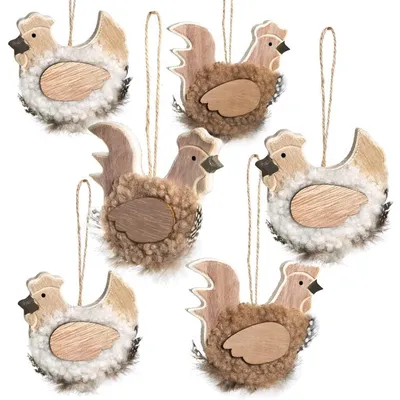 Produktbild von 6 kleine Hühner Anhänger zu Ostern 9 cm - Osterdeko zum Aufhängen