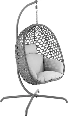 Produktbild von di volio Hängesessel SOMI mit Gestell - grau, Hängesessel Outdoor aus PE-Rattan mit Stahlgestell, wetterfest & bequem