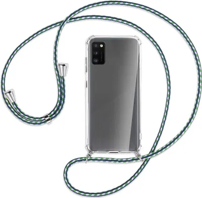 Produktbild von Handykette Backcover-Schutzhülle mit Band (Metall silberfarben) für Samsung Galaxy A41 (A415) - grün/blau/weiß