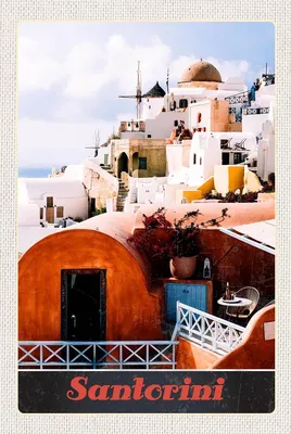 Produktbild von vianmo Holzschild 18x12 cm Santorini Griechenland Europa Insel Bildmotiv Reisemotiv Abenteuer Reisen