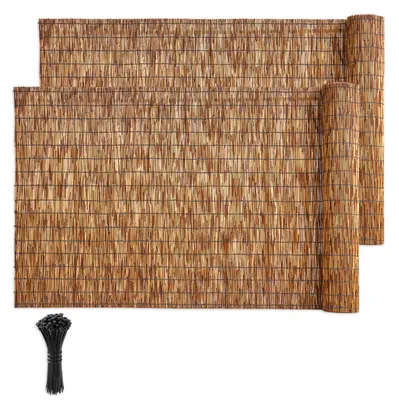 Produktbild von SucceBuy Schilfrohrmatte 2er-Set 4x1,2 m – Natürlicher Sichtschutz für Balkon, Terrasse und Garten in Braun. Ideal als dekorativer Gartenzaun oder Balkonschutz, bietet Privatsphäre und fügt sich harmonisch in jede Umgebung ein.