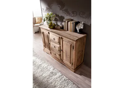 Produktbild von MASSIVMOEBEL24 Sideboard Sheesham 135x40x85 grau geölt LEEDS #42
