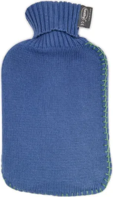 Produktbild von Fashy Wärmflasche 2L mit Rollkragen-Strickbezug und Schlingennaht blau