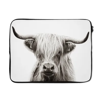 Produktbild von MuchoWow® Laptop Hülle 17 Zoll Laptoptasche Schottischer Highlander - Tiere - Schwarz - Weiß - Zipper - Schutzabdeckung