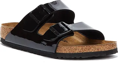 Produktbild von Birkenstock Sandalen Arizona Bf Sfb Damen EU 40 Birko-Flor Lack Schwarz mit anatomischem Kork-Latex-Fußbett