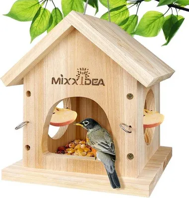 Produktbild von Famanu Vogelstation Hölzerne Futterstation - Multifunktionale Futterstation - Hängendes Zedernholz - Für Wildvögel - Einfach zu reinigen und zu