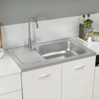 Produktbild von (Angebot 2026)Spüle mit Abtropffläche Set Silbern 800x500x155 mm Edelstahl GermanyMöbel 14600 - Spülen