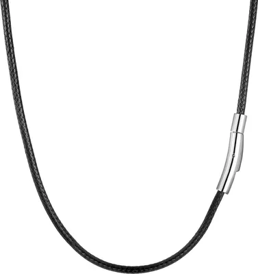 Image de Collier en cuir pour hommes/femmes, 2/3 mm d'épaisseur, avec fermoir, couleur noire, longueur réglable de 46 à 76 cm