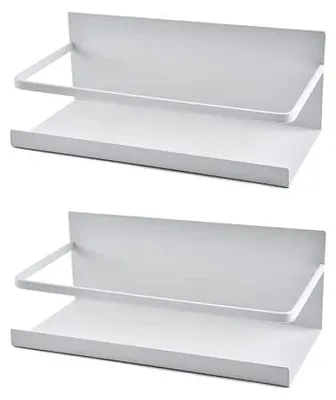 Produktbild von Set mit 2 magnetischen Edelstahl-Kühlschrankregalen, Hängeregalen, Küchenregalen, Gewürzregalen, Organizer mit Haken (weiß)