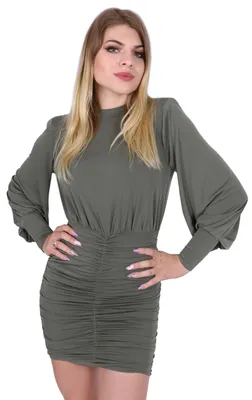 Produktbild von Olivgrünes, drapiertes, kurzes Kleid mit Rollkragen John Zack M