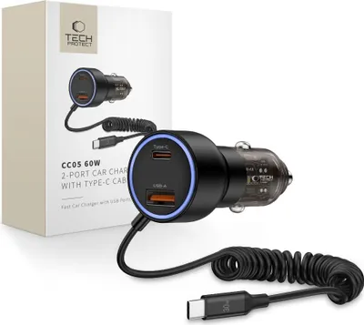Produktbild von Tech-Protect Cc05 2-Port Autoladegerät Pd60W + Kabel Schwarz