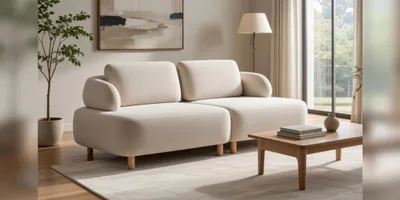 Produktbild von Sofa Beige Farbe Moderner Stil Weicher Armlehnenbezug Holzbeine Neu