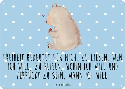 Produktbild von Mr. & Mrs. Panda tafel Bär Marienkäfer DIN A3 - Blau Pastell - Geschenk, Teddy, Türschild Metall, Blechschild, Freiheit, Motivation, Wandbild, Schild, Liebe