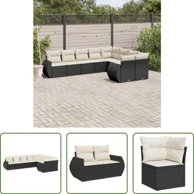 Produktbild von The Living Store 9-tlg. Garten-Sofagarnitur mit Kissen Schwarz Poly Rattan
