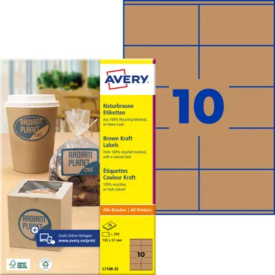 Zdjęcie produktu dla AVERY Zweckform L7108-25 AVERY Zweckform Naturalne brązowe etykiety, 105 x 57 mm
