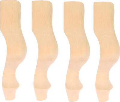 Four wooden furniture legs in a row against a white background.