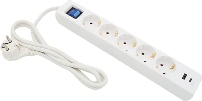 Produktbild von ARLI 3m Steckdosenleiste weiss 5 fach mit USB-A + USB-C Ladebuchse Schalter flachem Winkelstecker