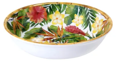 Produktbild von Großer Suppenteller – Melamin – exotische Blumen – Ø 23 cm – Rot/Grün – Geschirrkollektion MelARTmine