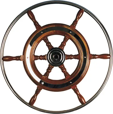 Image de Allpa Roue de gouvernail à 6 rayons 'Type 3' Roue de gouvernail classique en acajou avec poignée Niro, Adaptateur inclus, Ø490mm