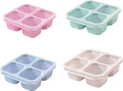 Produktbild von 4 Stück Snackboxen mit 4 Fächern, wiederverwendbare Snackbehälter mit leicht zu öffnendem Deckel für Kinder und Erwachsene, stapelbare Vorratsbehälter für Lebensmittel für die Schule, zu Hause oder auf Reisen