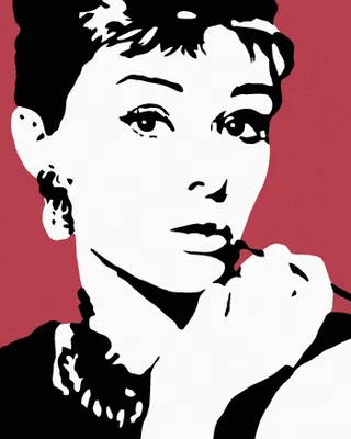 Immagine prodotto di Zuty - Dipingere con i numeri - AUDREY HEPBURN SU SFONDO ROSSO, 40x50 cm, senza cornice e senza tela