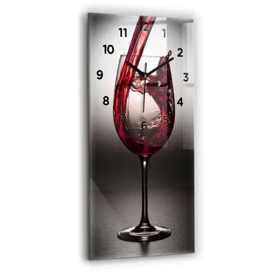 Produktbild von Wallfluent Wanduhr – Stilles Quarzuhrwerk - Uhr Dekoration Wohnzimmer Schlafzimmer Küche - Zifferblatt - schwarze Zeiger - 30x60 cm - Glas Wein