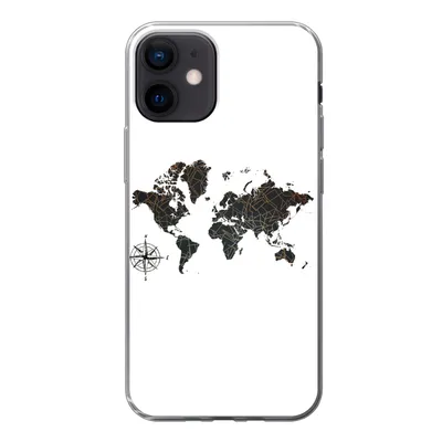 Produktbild von MuchoWow® Handyhülle Schutzhülle Hülle für iPhone 12 Weltkarte - Gold - Schwarz - Windrose Silikon Softcase Handy Hülle - Schutzhülle