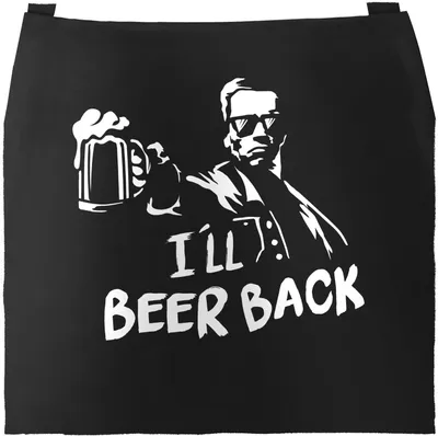 Produktbild von Grill-Schürze für Männer mit Spruch Filmzitat I'll beer back Film-Parodie Baumwoll-Schürze Küchenschürze Moonworks® schwarz unisize