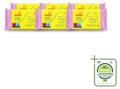 Imagen del producto de 6 paquetes de toallitas húmedas Zwitsal Baby, formuladas para pieles sensibles, con 57 unidades por paquete. (Paquete de 6 unidades)