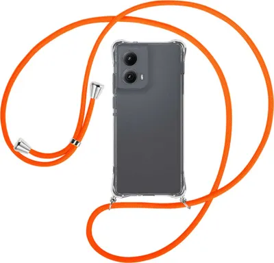 Produktbild von Handykette Backcover-Schutzhülle mit Band (Metall silberfarben) für Motorola Moto Edge 5G (2024) - neonorange