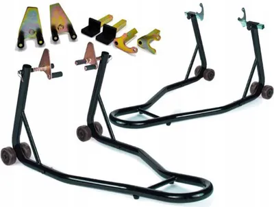 Immagine prodotto di Cavalletto alzamoto , bloccaggio ruota moto per pneumatici anteriori e posteriori, cavalletto moto anteriore con attacchi a coni + cavalletto posteriore a piastre regolabili con ruote sottostanti barre rinforzi laterali,250 kg Invento