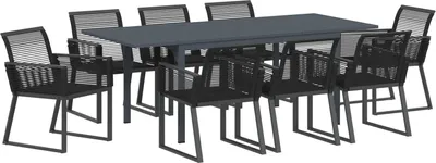 Image de vidaXL Ensemble de jardin 9 pcs noir Poly-Rattan
