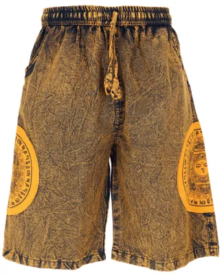 Produktbild von Ethno Yogashorts, Stonwasch Patchwork Shorts mit Thanka Print - Gelb, Herren, Baumwolle, Größe: M