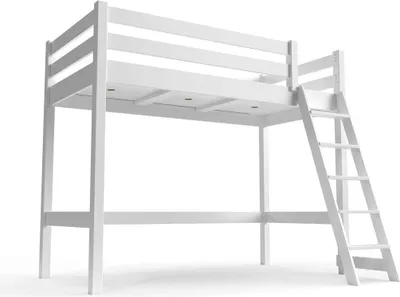 Immagine prodotto di Letto a soppalco per bambini 90x200 ABC in legno con scaletta inclinata - Bianco