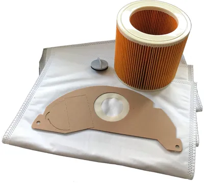 Produktbild von 1x Filter + 10x Vliesbeutel für Kärcher geeignet für A 2003 / A 2004 / A 2014 CV / A 2024 pt / A 2025 Me / A 2054 Me / A 2064 pt / A 2074 pt / WD 2.200 - WD 2.299 / MV2 / WD2