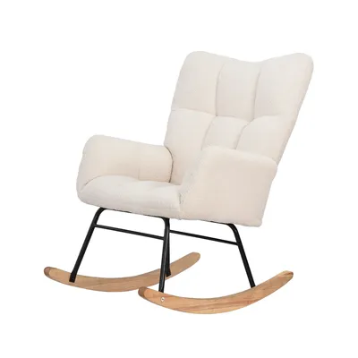 Image de Fauteuil à bascule Mid-Century Modern Nursery fauteuil à bascule rembourré dossier haut Accent Glider Rocker pour le salon