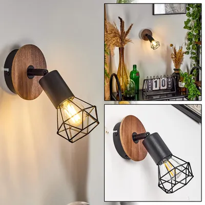Produktbild von Borio »Borio« 1-flammige Wandlampe aus Metall/Holz in Schwarz/Braun