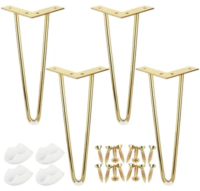 4 Haarnadel-Tischbeine, 30 cm, Gold, Metall, DIY-Möbel